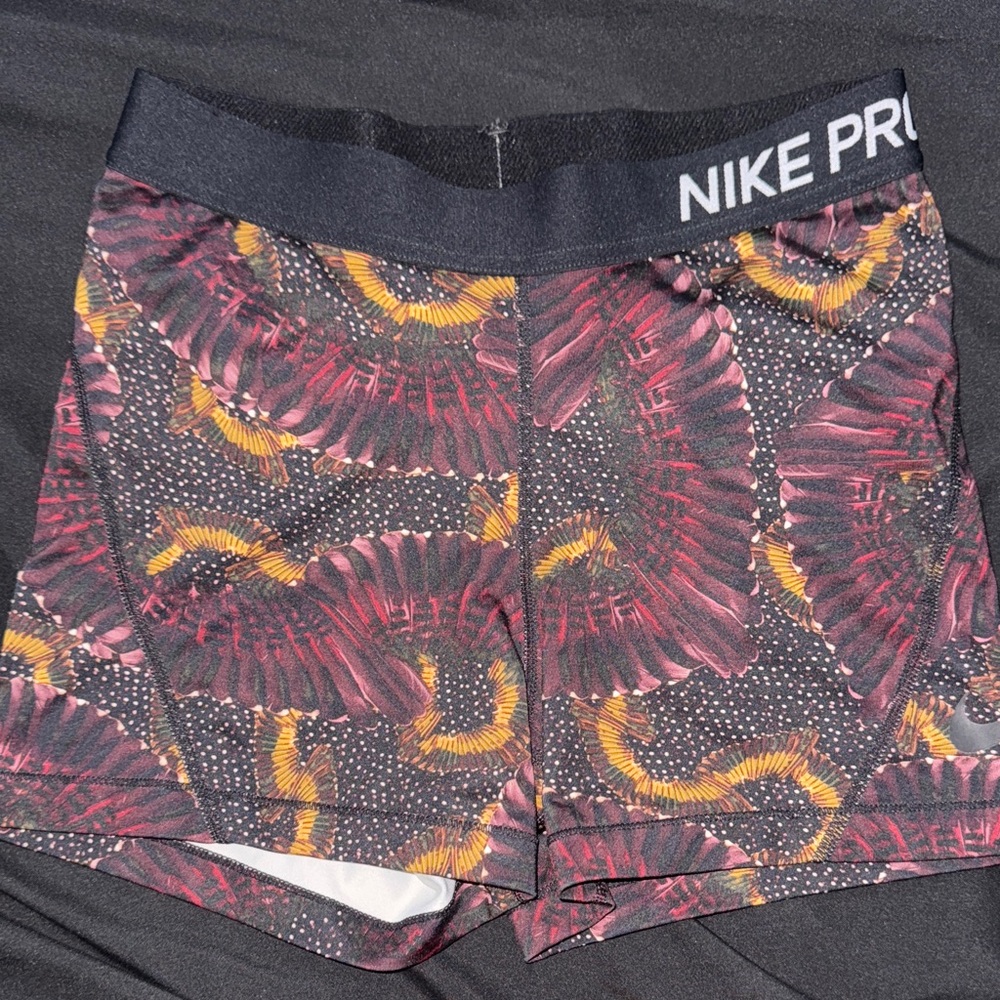 Nike Pro Women's Athletic Shorts - Black, Red, and Yellow